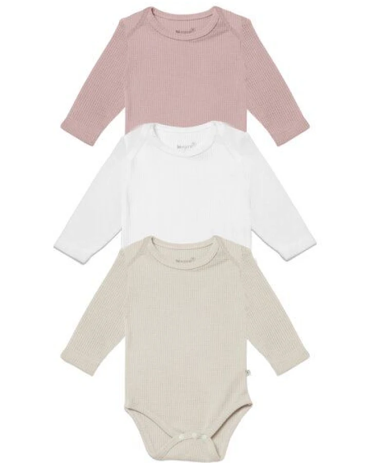 Biorganic Langarmbody Waffle (3er Pack) Mehrfarbig Unisex, GOTS-zertifiziert