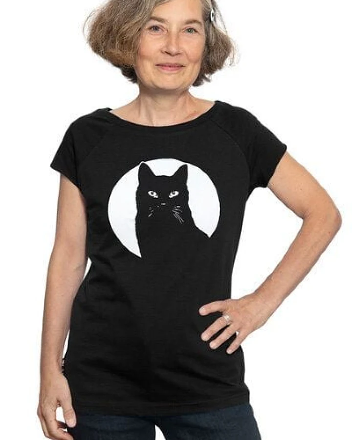 Hirschkind Fair-Trade-Frauenshirt "Schwarzer Kater"- Made in Kenia