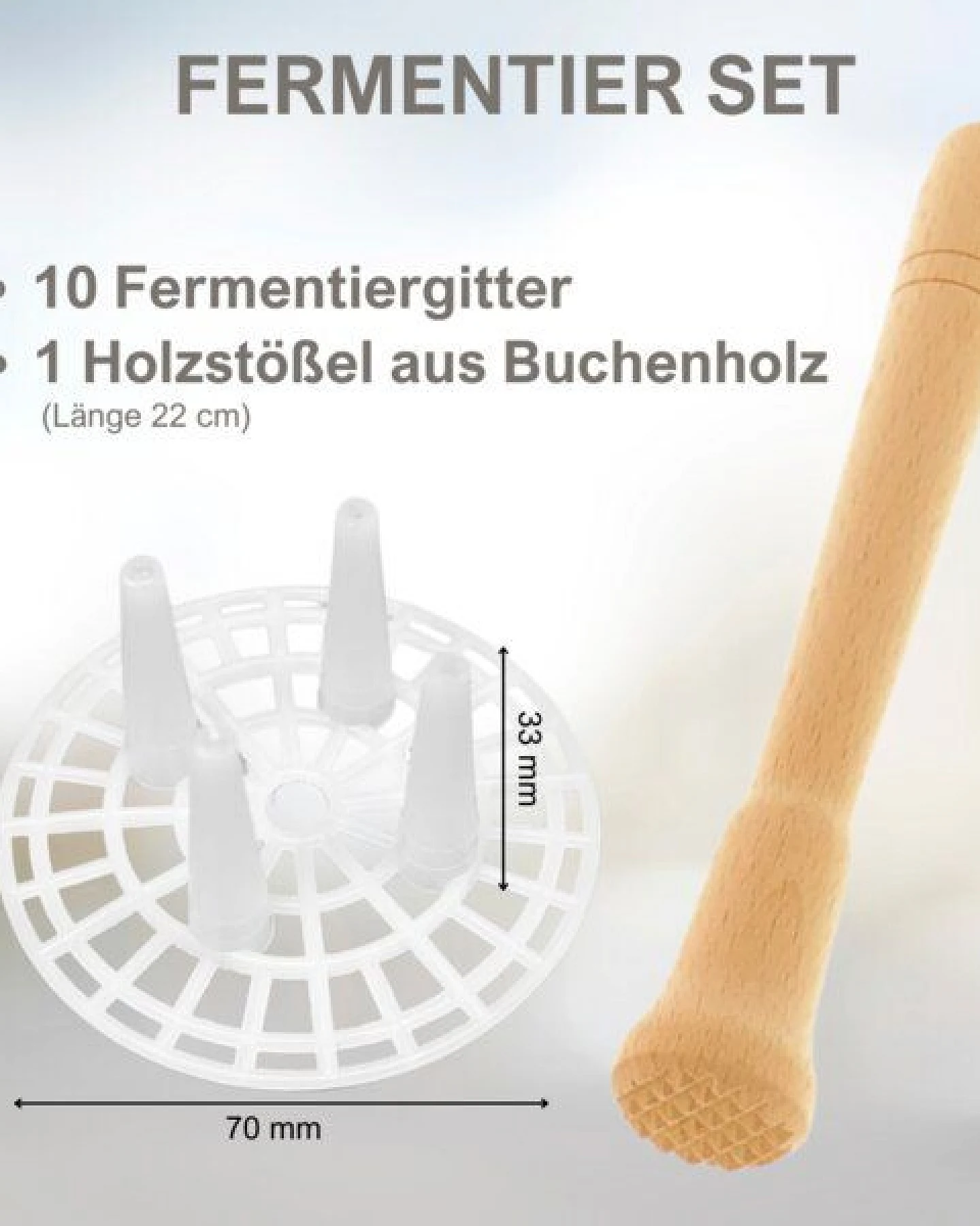 mikken Fermentier Set - 10 x Fermentier Gitter mit Holzstößel – Ansicht 2