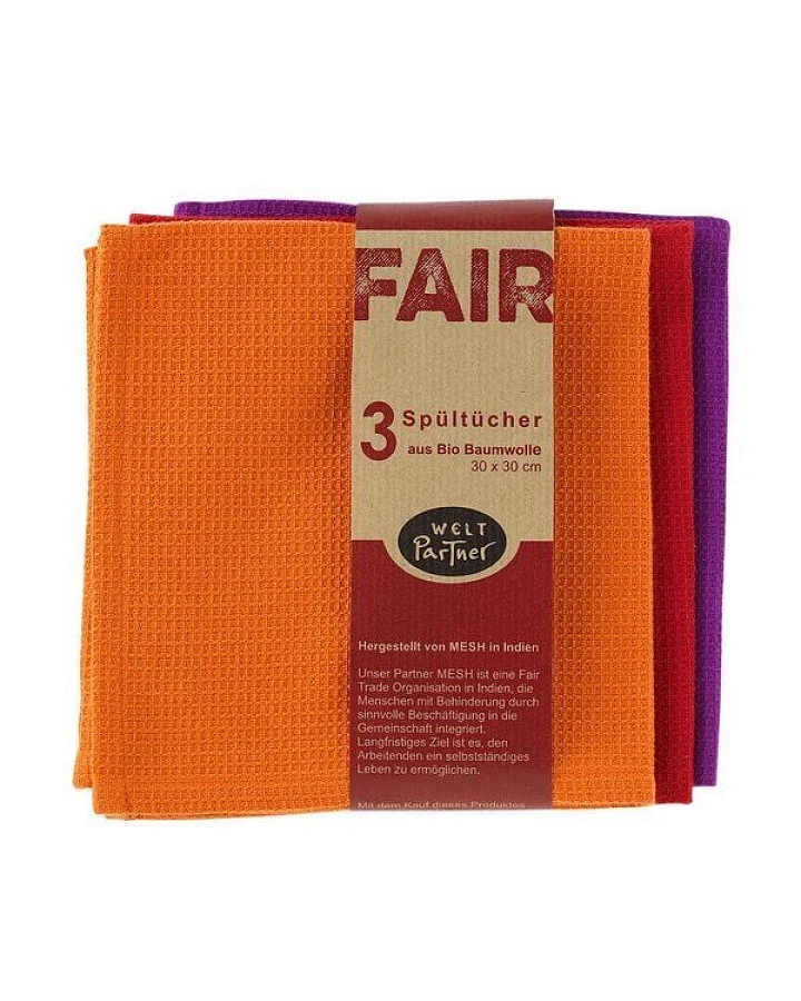 weltPartner 3er-Set Spültücher aus Bio-Baumwolle, 30x30 cm