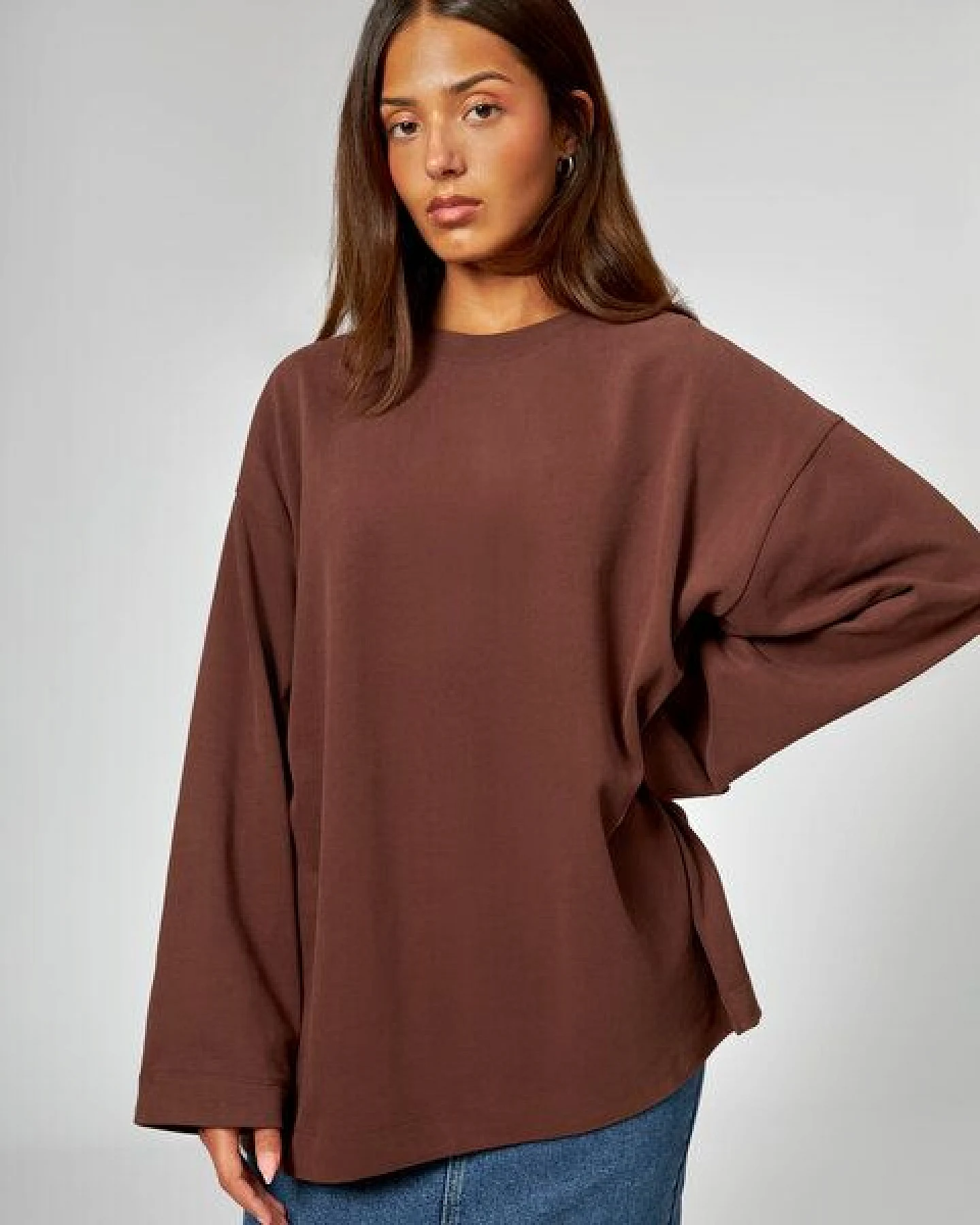 noemvri fashion label Oversized Longsleeve Bailey braun – Ansicht 3