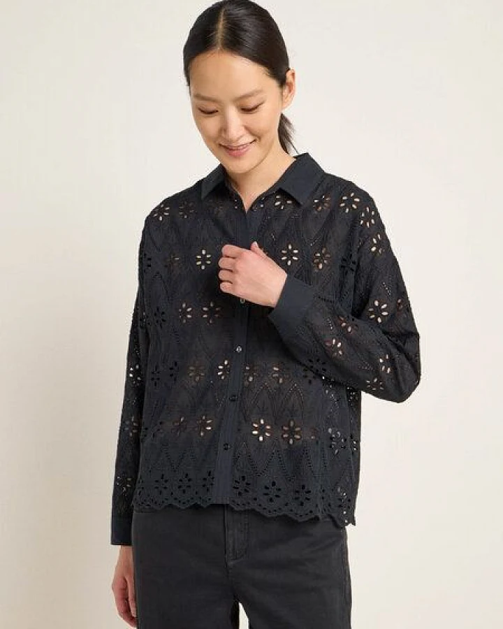 LANIUS Spitzen-Hemdbluse aus Bio-Baumwolle