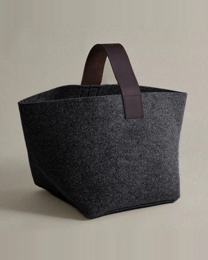 easy and green Designer Kaminholzkorb aus Wollfilz mit Lederhenkel 40 Liter