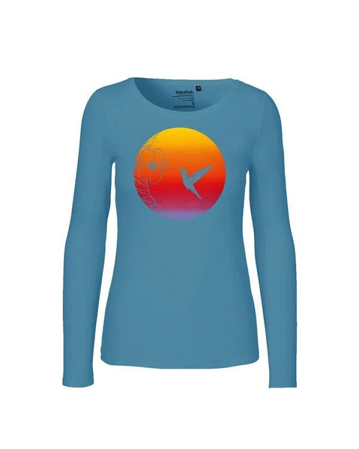 HANDGEDRUCKT "Kolibri" Frauen Longsleeve aus reiner Biobaumwolle (kbA)
