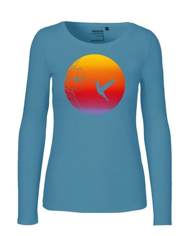 HANDGEDRUCKT "Kolibri" Frauen Longsleeve aus reiner Biobaumwolle (kbA)
