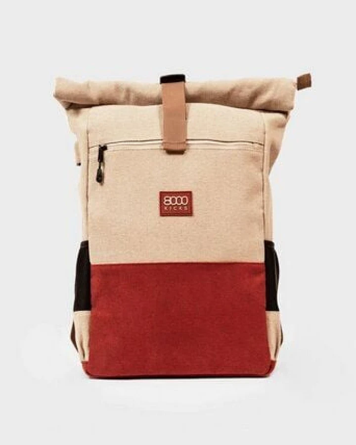 8000Kicks Alltagsrucksack aus Hanf – wetterfest und langlebig - Schwarz, Beige & Grün, Beige & Rot und Marineblau
