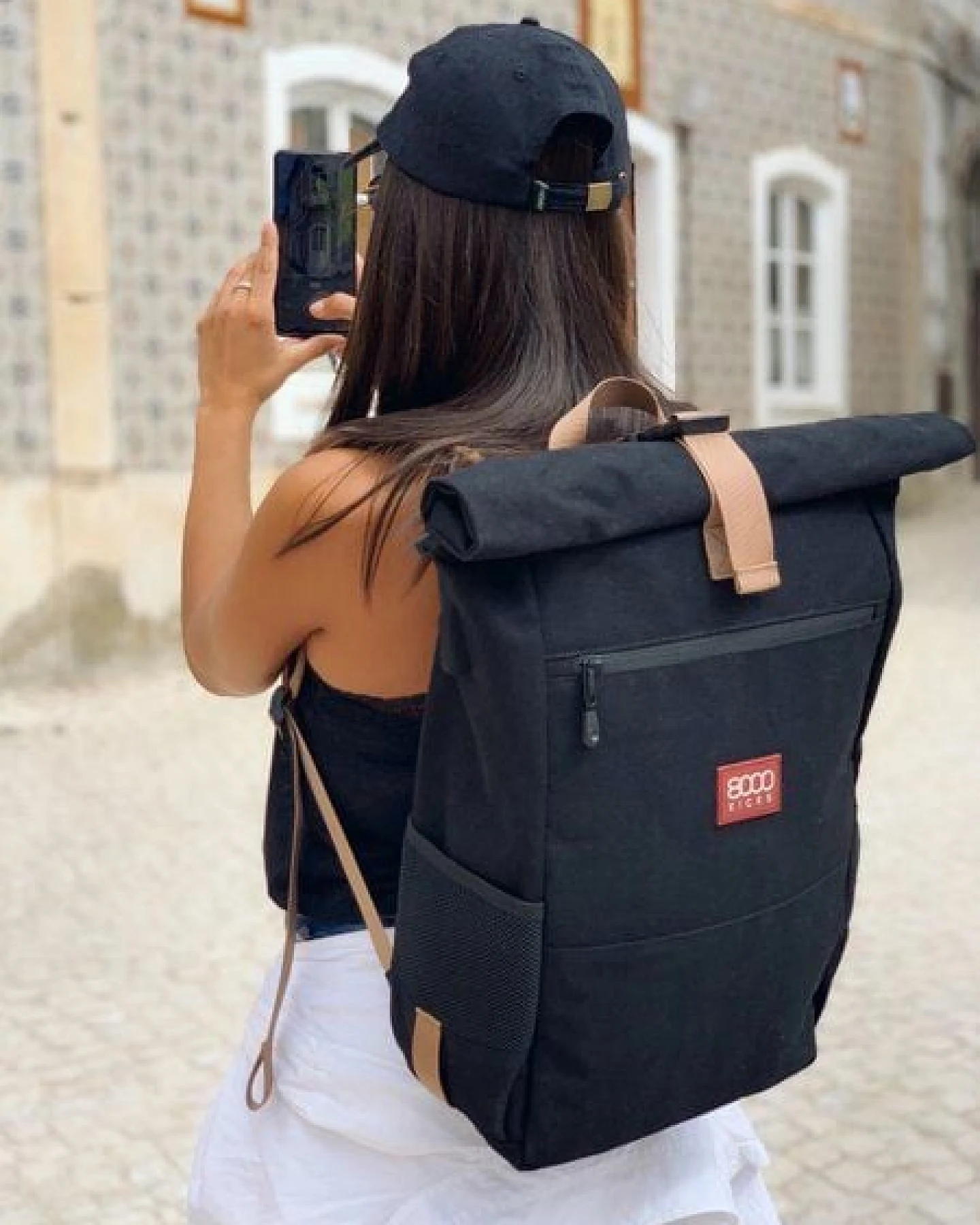 8000Kicks Alltagsrucksack aus Hanf – wetterfest und langlebig - Schwarz, Beige & Grün, Beige & Rot und Marineblau – Ansicht 4