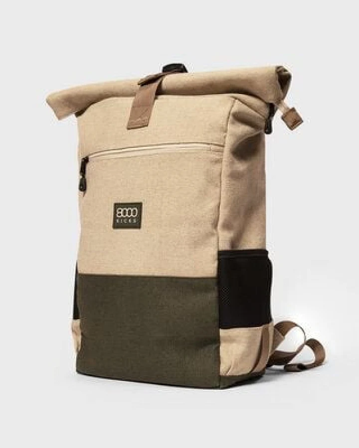 8000Kicks Alltagsrucksack aus Hanf – wetterfest und langlebig - Schwarz, Beige & Grün, Beige & Rot und Marineblau