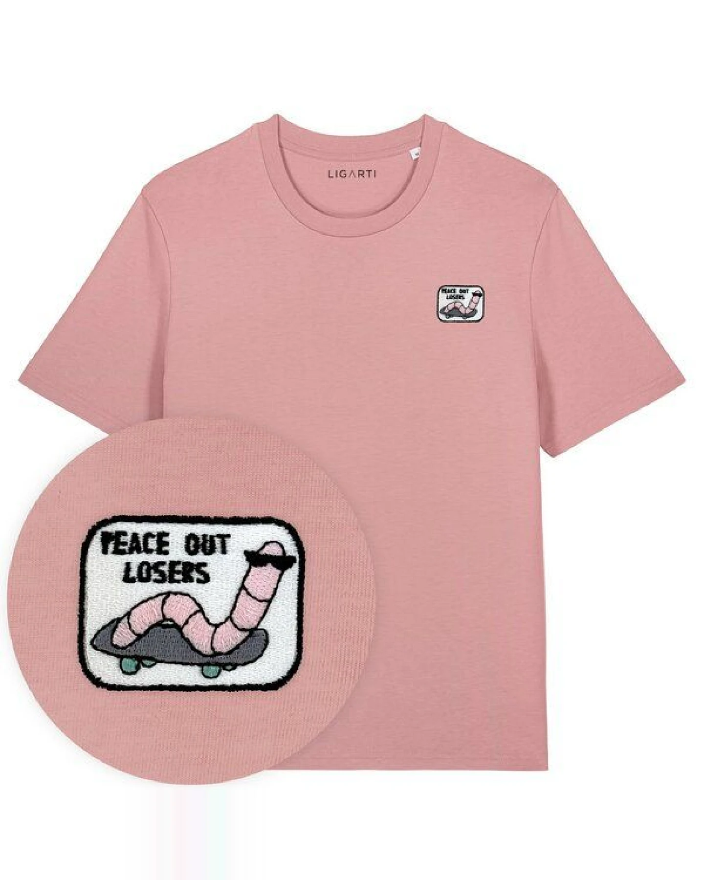 Besticktes T-Shirt – Ollie der Skater-Wurm – LIGARTI Tiermanufaktur – Ansicht 3