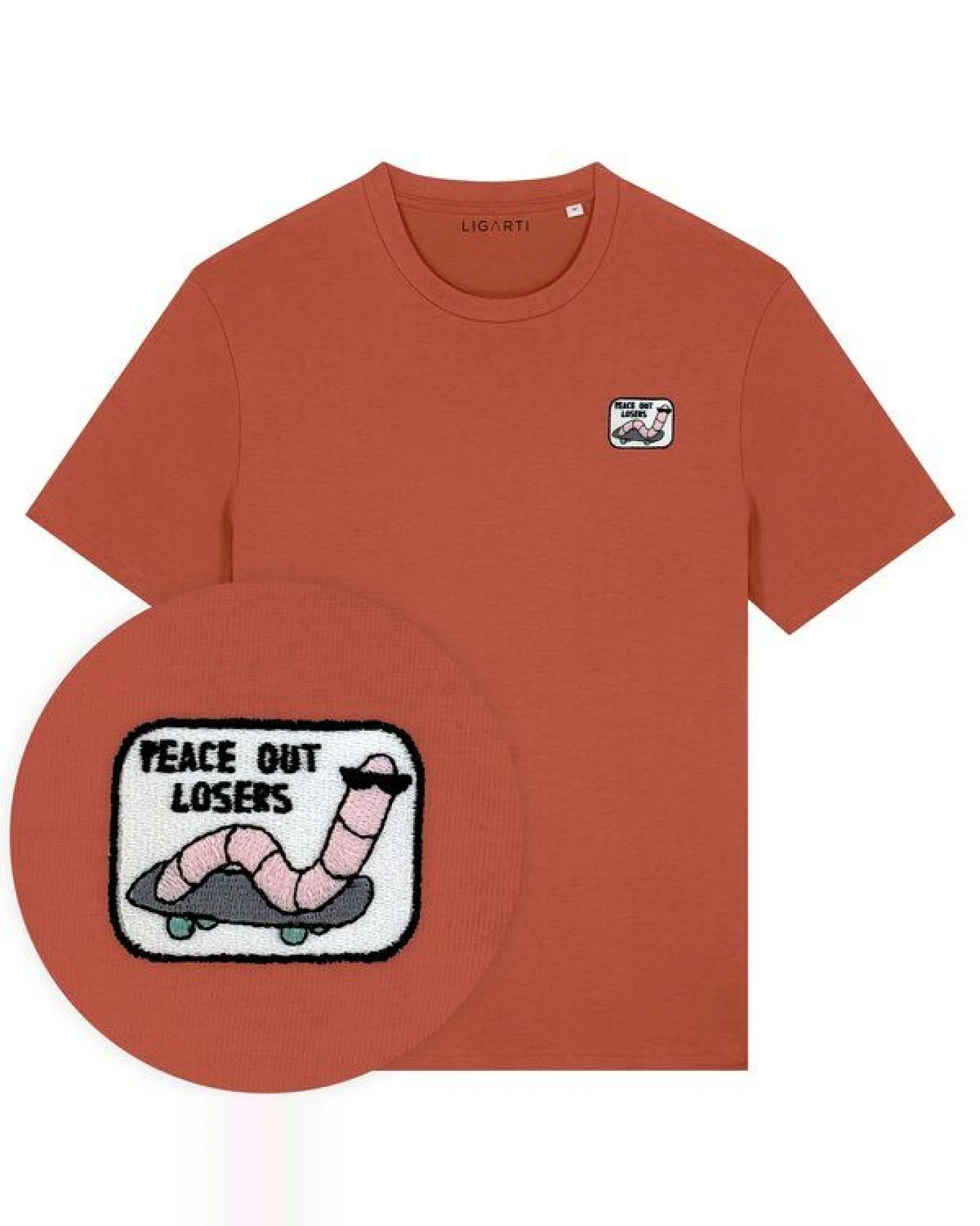 Besticktes T-Shirt – Ollie der Skater-Wurm – LIGARTI Tiermanufaktur – Ansicht 4