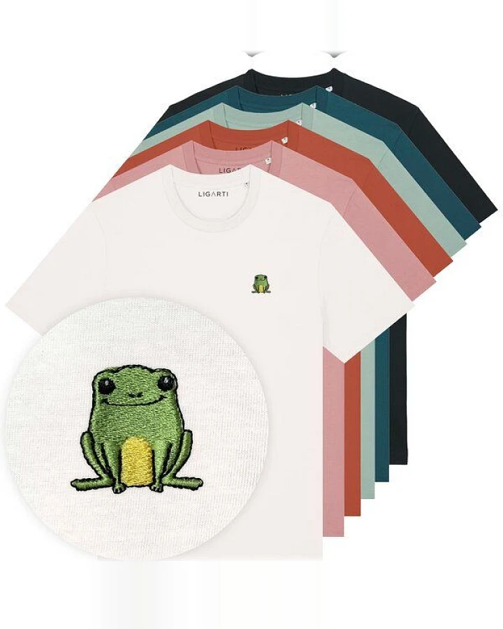 Besticktes T-Shirt – Nils der Frosch – LIGARTI Tiermanufaktur