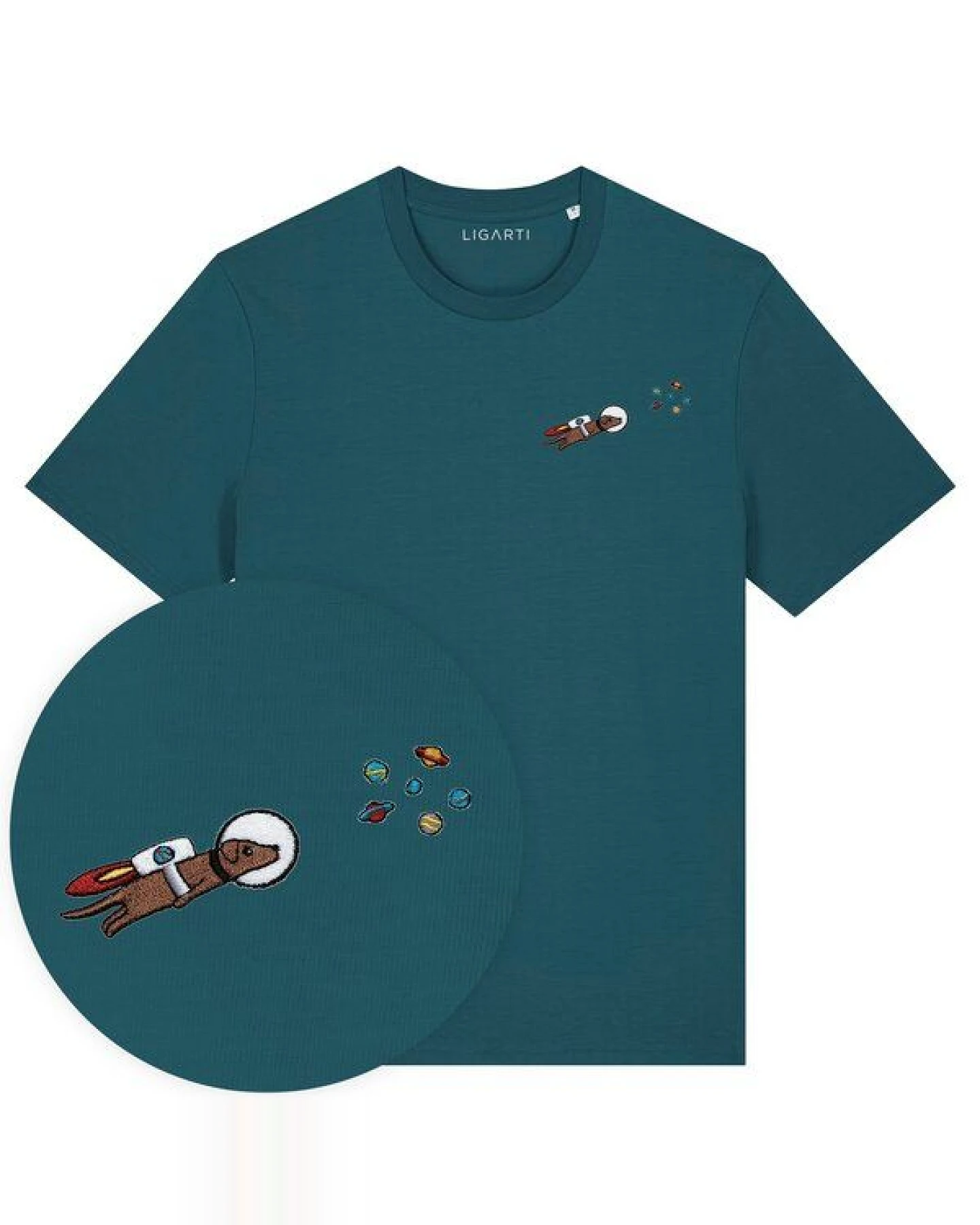 Besticktes T-Shirt – Astrowau der Space-Hund – LIGARTI Tiermanufaktur – Ansicht 4