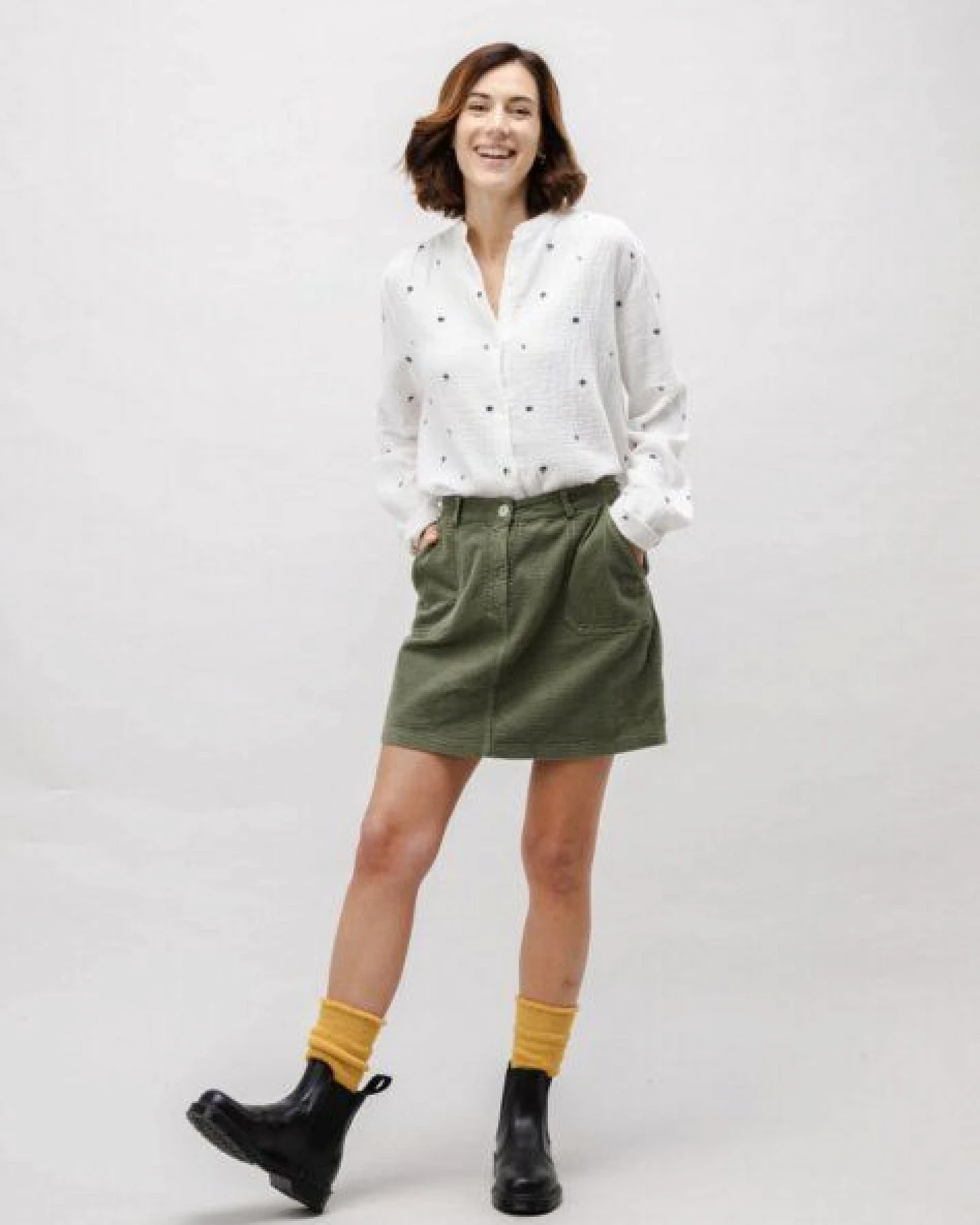 Brava Fabrics Corduroy Short Skirt Stein Grün – Ansicht 3