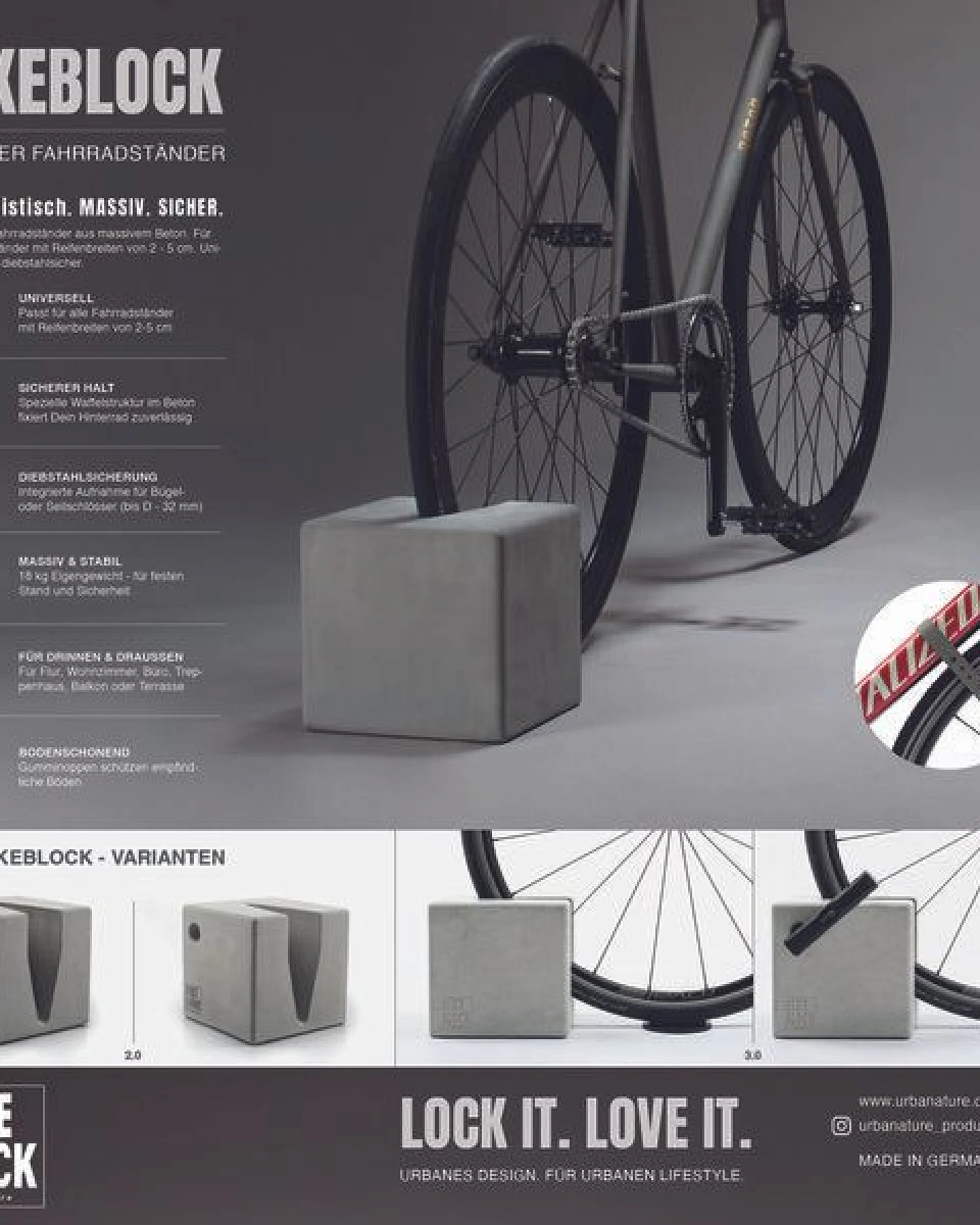 URBANATURE Beton Fahrradständer mit Sicherung – Ansicht 3