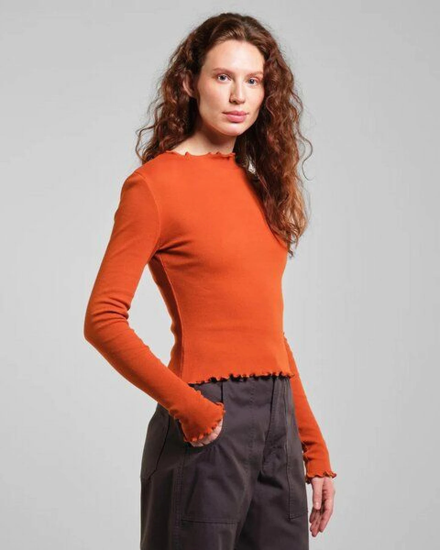 DEDICATED Langarmshirt Ryd Rib - Cinnamon Orange – Ansicht 2