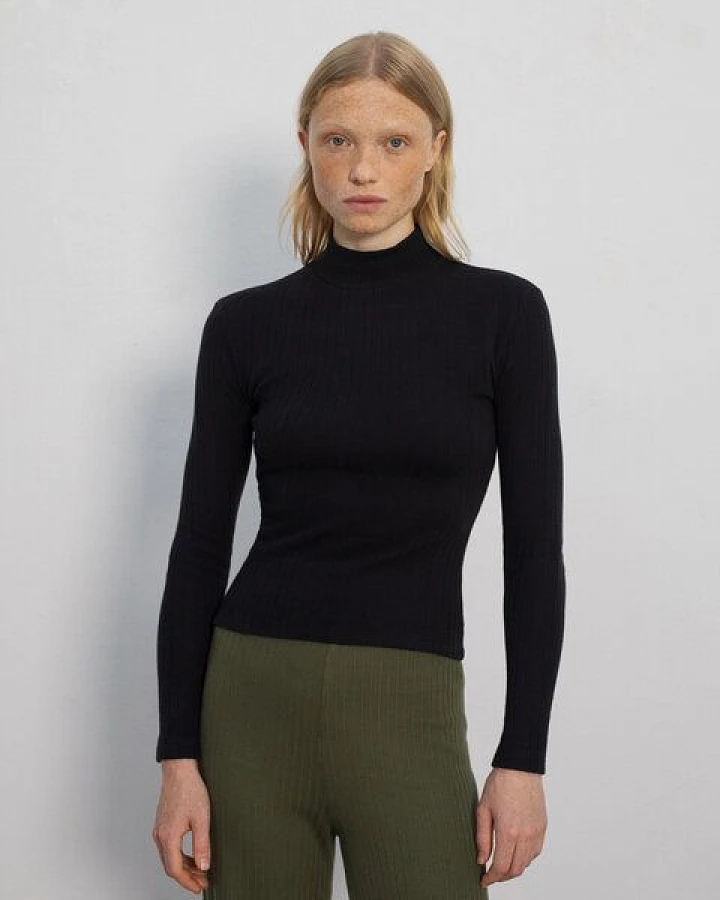 Rotholz Schweres Mockneck Longsleeve aus Bio Baumwolle