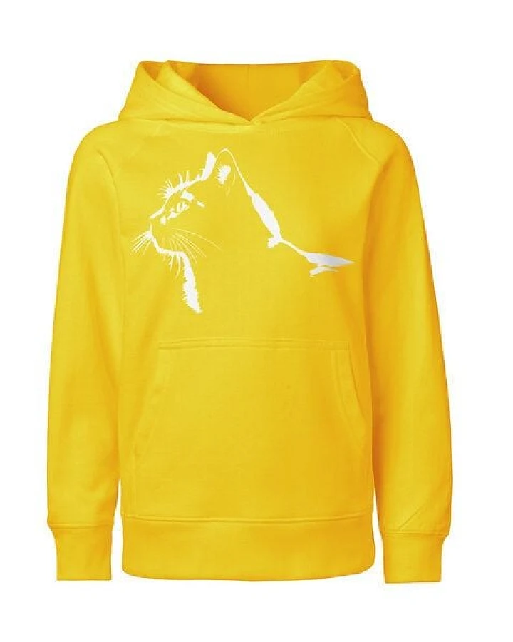 HANDGEDRUCKT "Stubentiger" Kinder-Hoody aus reiner Biobauwolle (kbA) Katze