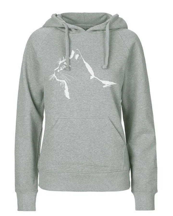 HANDGEDRUCKT "Stubentiger" Frauen Hoody aus reiner Biobaumwolle (kbA)