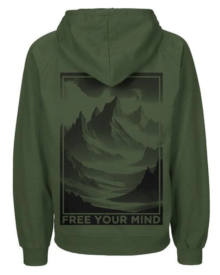 HANDGEDRUCKT "Free Your Mind" Männer Hoody aus reiner Biobaumwolle (kbA)
