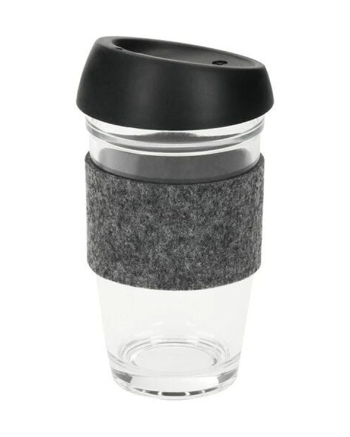 elasto Kaffeebecher mit Filzmanschette "Cristallo" - Glasbehälter fürs Büro