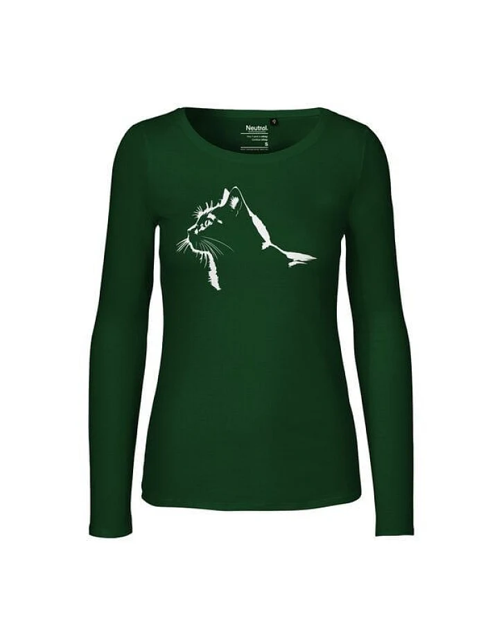 HANDGEDRUCKT "Stubentiger" Frauen Longsleeve aus reiner Biobaumwolle (kbA)