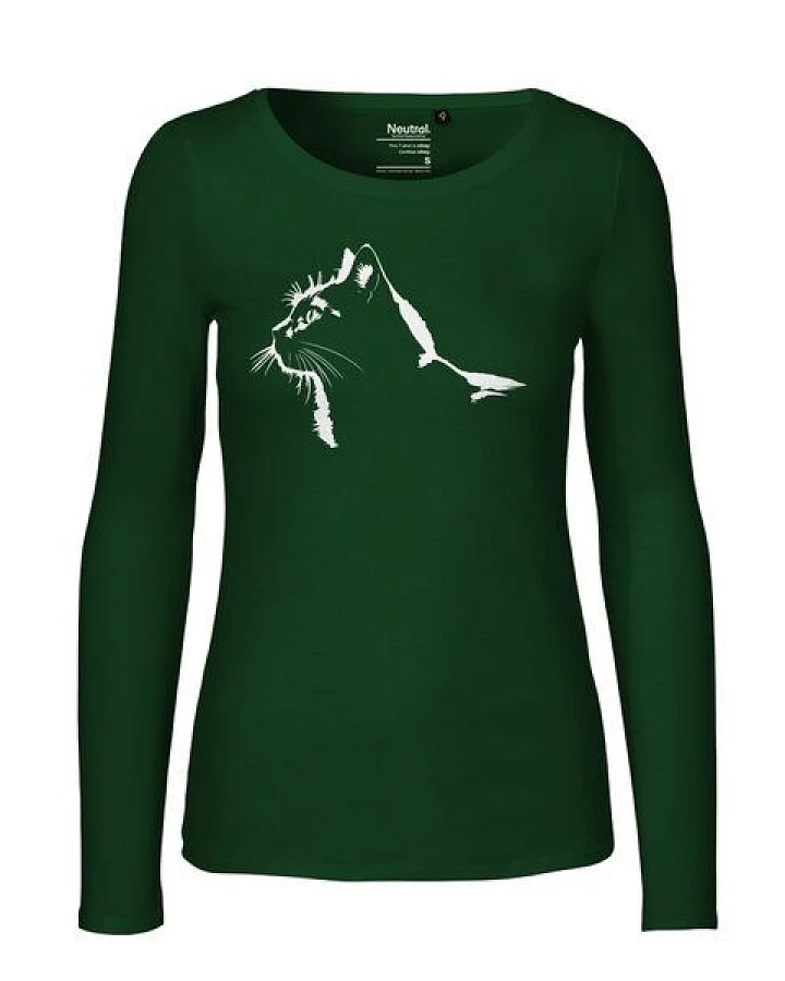 HANDGEDRUCKT "Stubentiger" Frauen Longsleeve aus reiner Biobaumwolle (kbA)