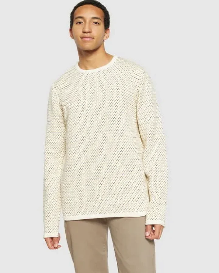 KnowledgeCotton Apparel Strickpullover Jacquard crew neck knit - Regenerative Organic Certified aus Bio-Baumwolle