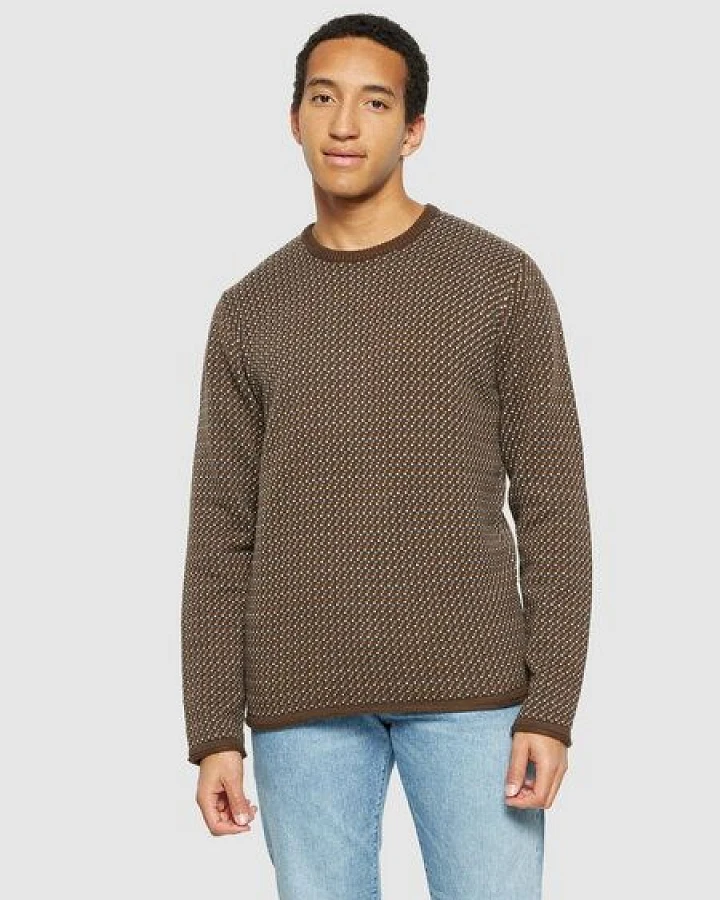 KnowledgeCotton Apparel Strickpullover Jacquard crew neck knit - Regenerative Organic Certified aus Bio-Baumwolle