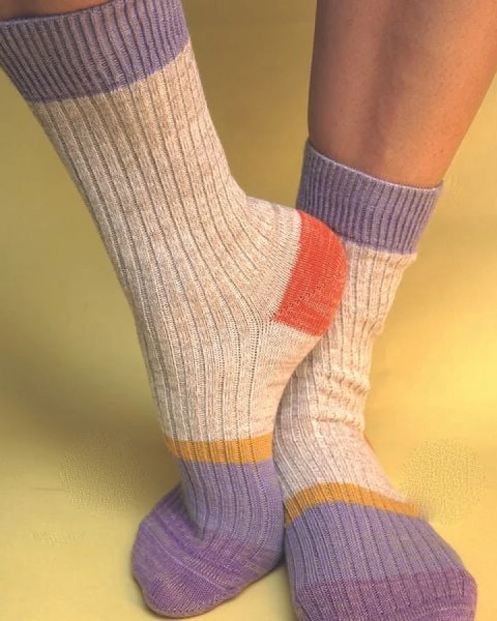Fräulein Prusselise Wollfgang Socke beige bunt colourblock