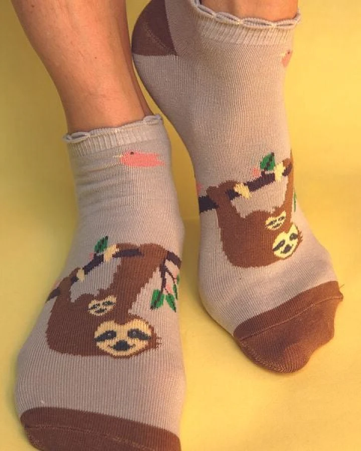 Fräulein Prusselise Faultier Sneaker Socke, story, beige, nature, bunt gemustert