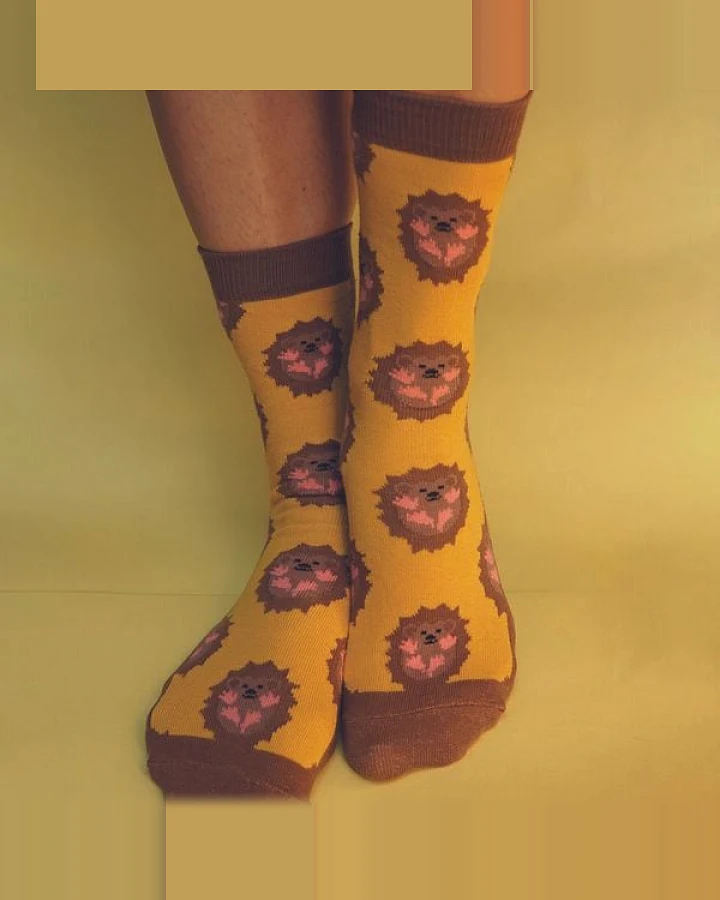 Fräulein Prusselise Igel Socke, gelb, hedgehog, bunt gemustert