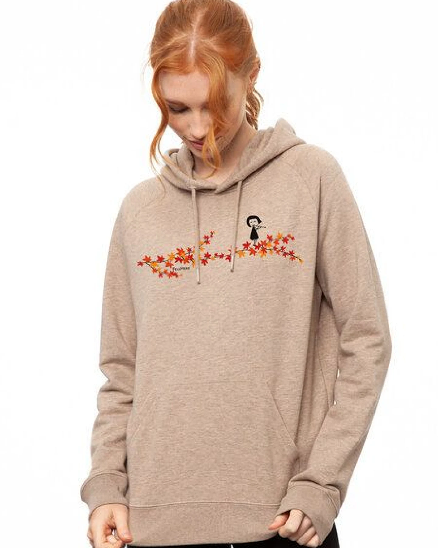 FellHerz Damen Hoodie Ahorn-Mädchen heather sand, Bio Fair und Vegan – Ansicht 2