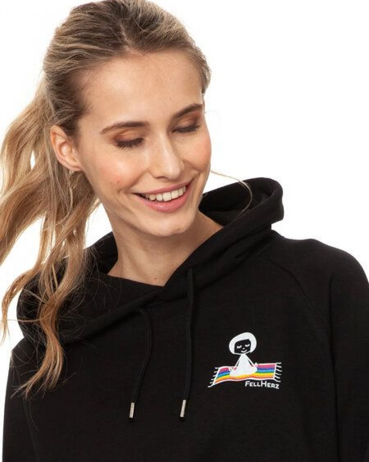FellHerz Damen Hoodie Ommm black, Bio Fair und Vegan – Ansicht 2