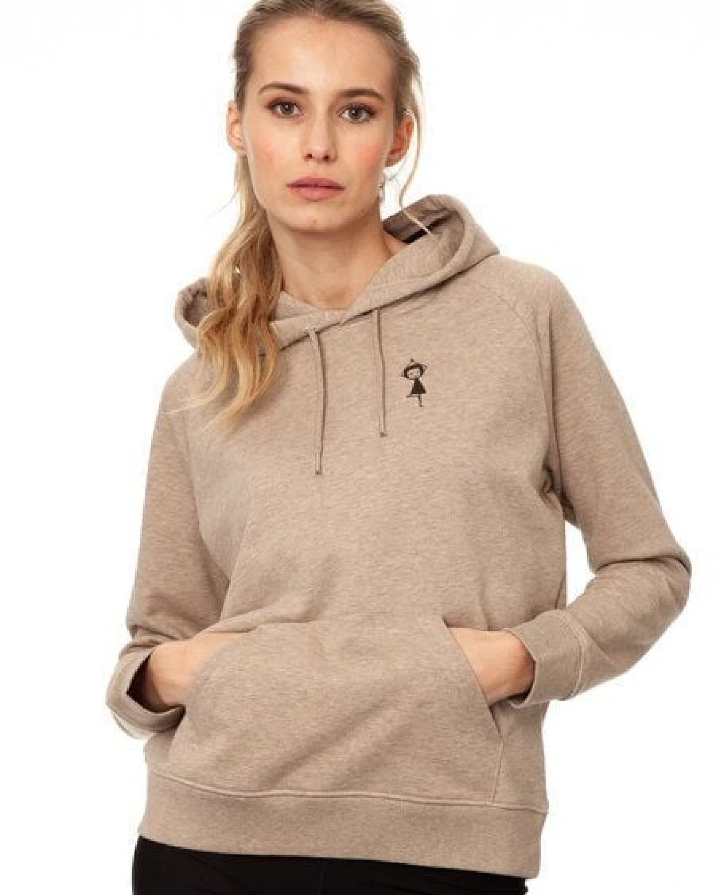 FellHerz Damen Hoodie Yoga-Mädchen heather sand, Bio Fair und Vegan – Ansicht 2