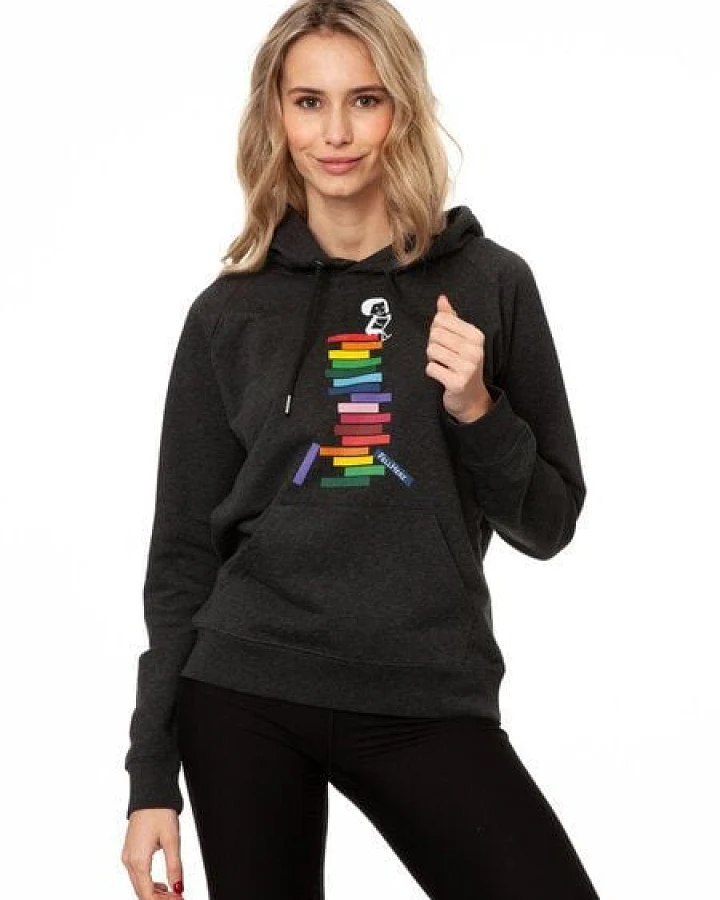 FellHerz Damen Hoodie Books dark grey melange, Bio Fair und Vegan