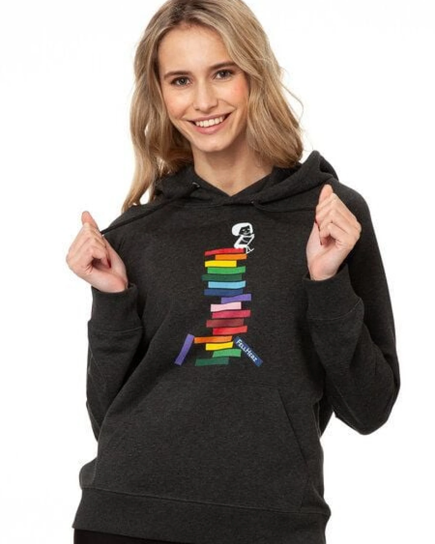 FellHerz Damen Hoodie Books dark grey melange, Bio Fair und Vegan – Ansicht 2