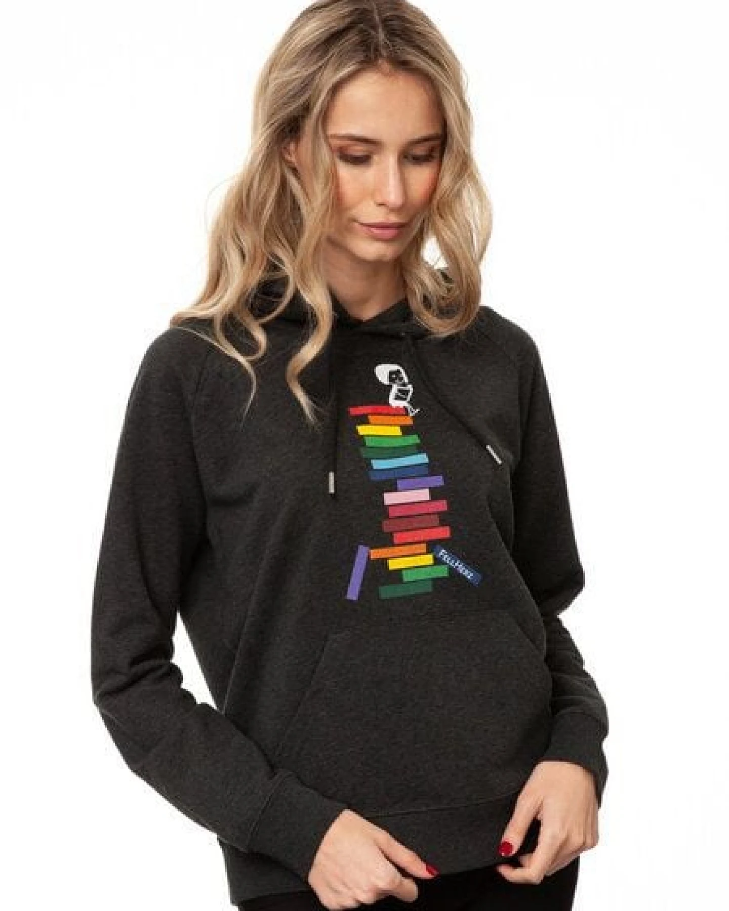 FellHerz Damen Hoodie Books dark grey melange, Bio Fair und Vegan – Ansicht 3