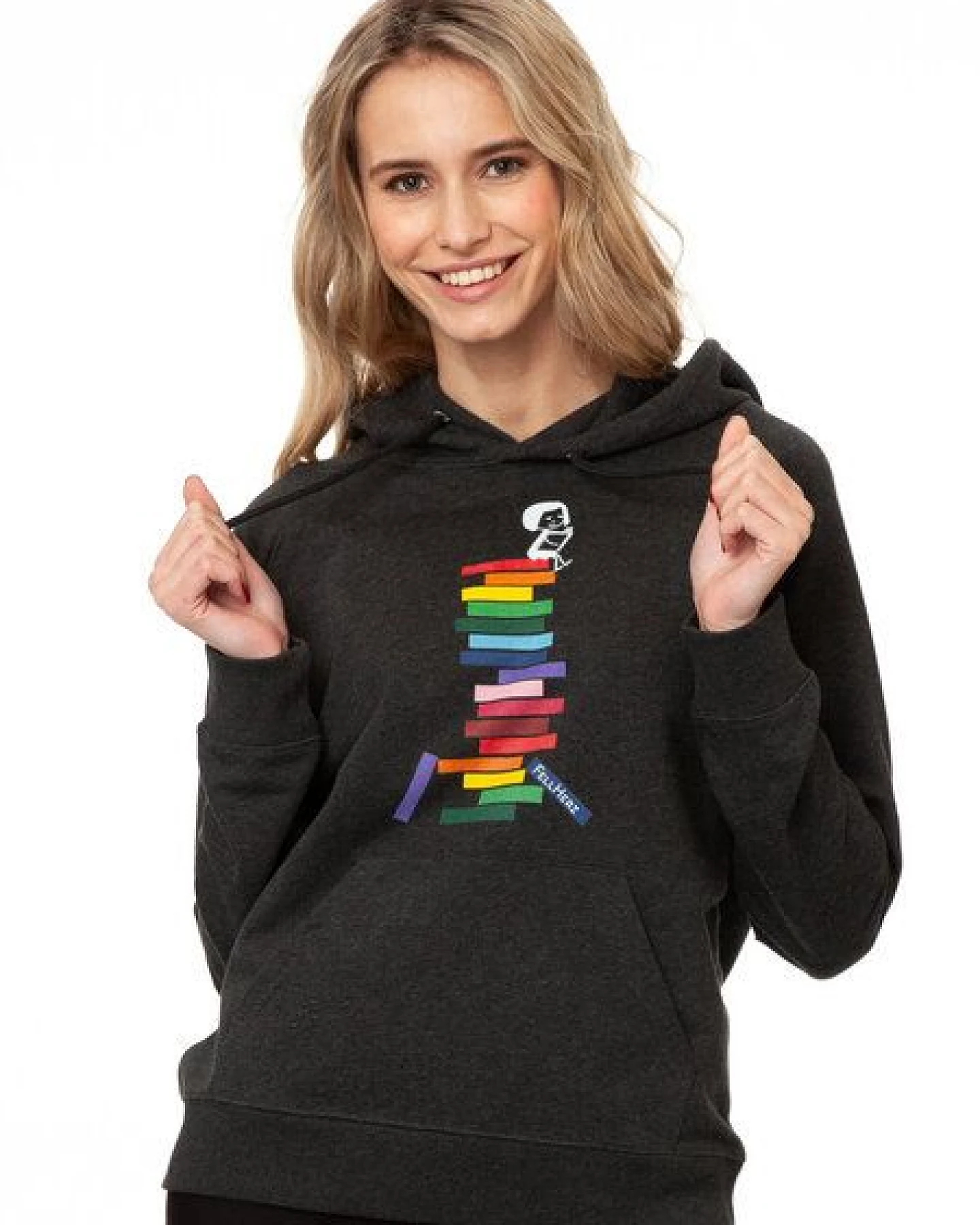 FellHerz Damen Hoodie Books dark grey melange, Bio Fair und Vegan – Ansicht 2