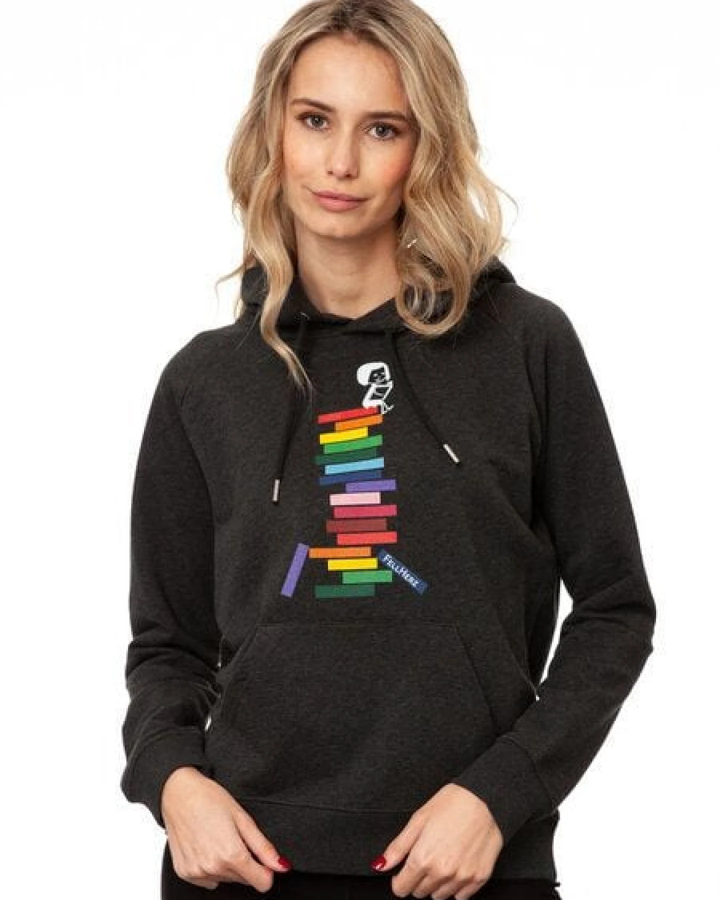 FellHerz Damen Hoodie Books dark grey melange, Bio Fair und Vegan – Ansicht 4
