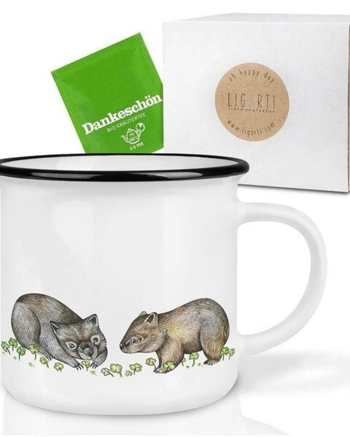 LIGARTI Keramiktasse – Wombats im Klee – Ansicht 3