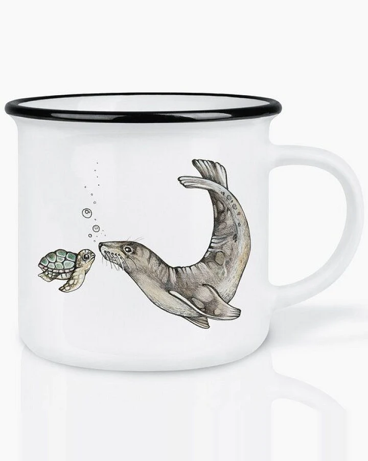 LIGARTI Keramiktasse – Ozeantreffen - Schildkröte & Seelöwe