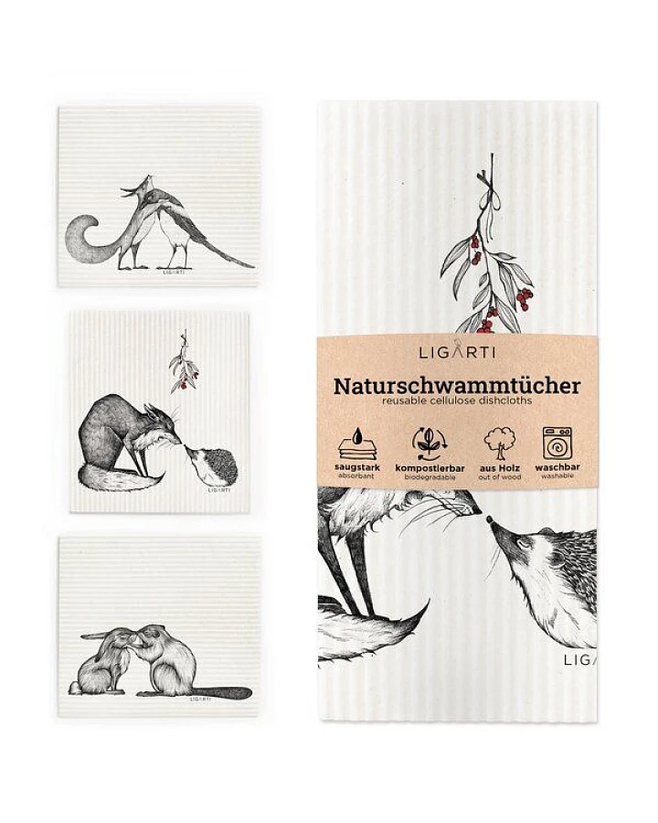 LIGARTI Schwammtuch 3er Set - Kuscheltiere