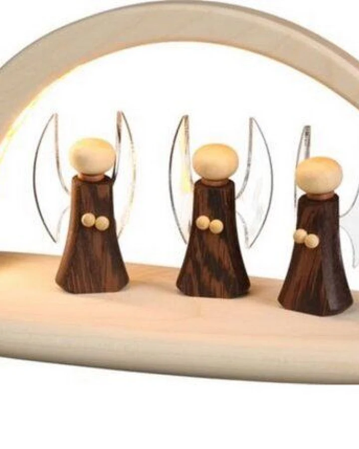 Seiffener Volkskunst eG Moderner kleiner Schibbogen Engel natur Lichterbogen mit LED Beleuchtung