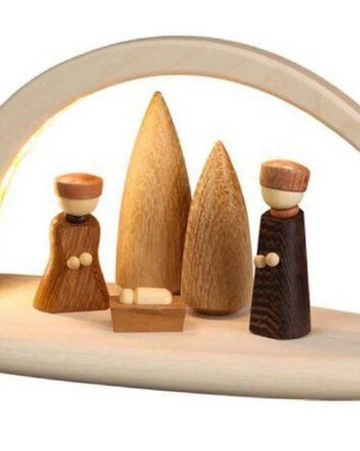 Seiffener Volkskunst eG Moderner kleiner Schibbogen Christi Geburt natur Lichterbogen mit LED Beleuchtung