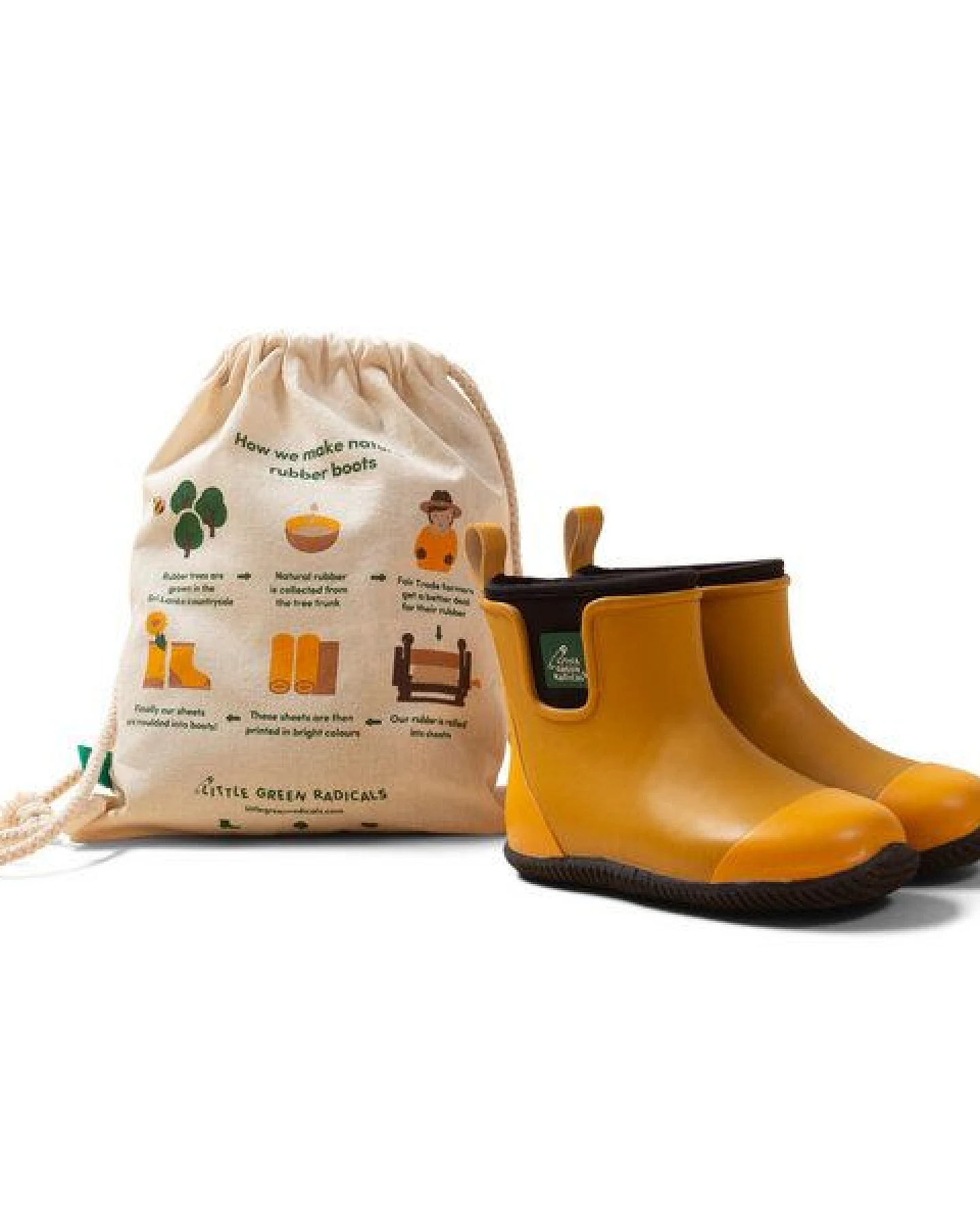 Little Green Radicals Goldene Fairtrade Gummistiefel – Naturkautschuk, gefüttert – Ansicht 2