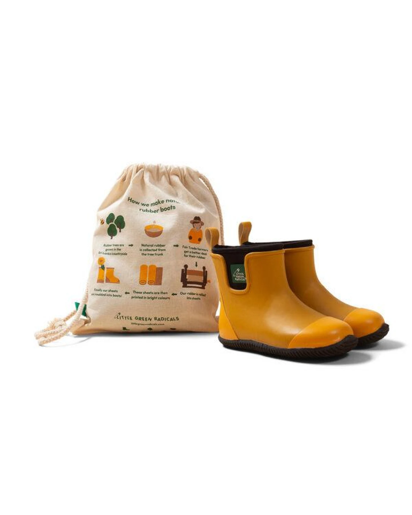 Little Green Radicals Goldene Fairtrade Gummistiefel – Naturkautschuk, gefüttert – Ansicht 2
