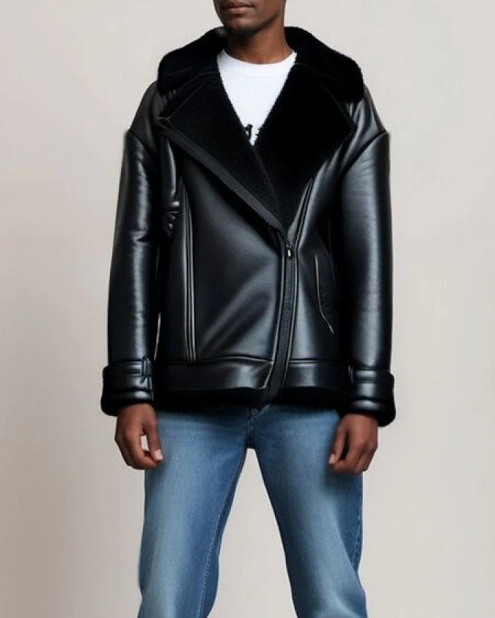 Will's Vegan Shop Übergroße Aviator-Jacke aus recyceltem veganem Shearling Herren