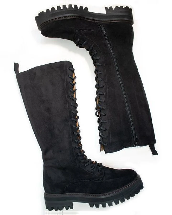 Will's Vegan Shop Hohe Schnürstiefel aus veganem Wildleder Damen