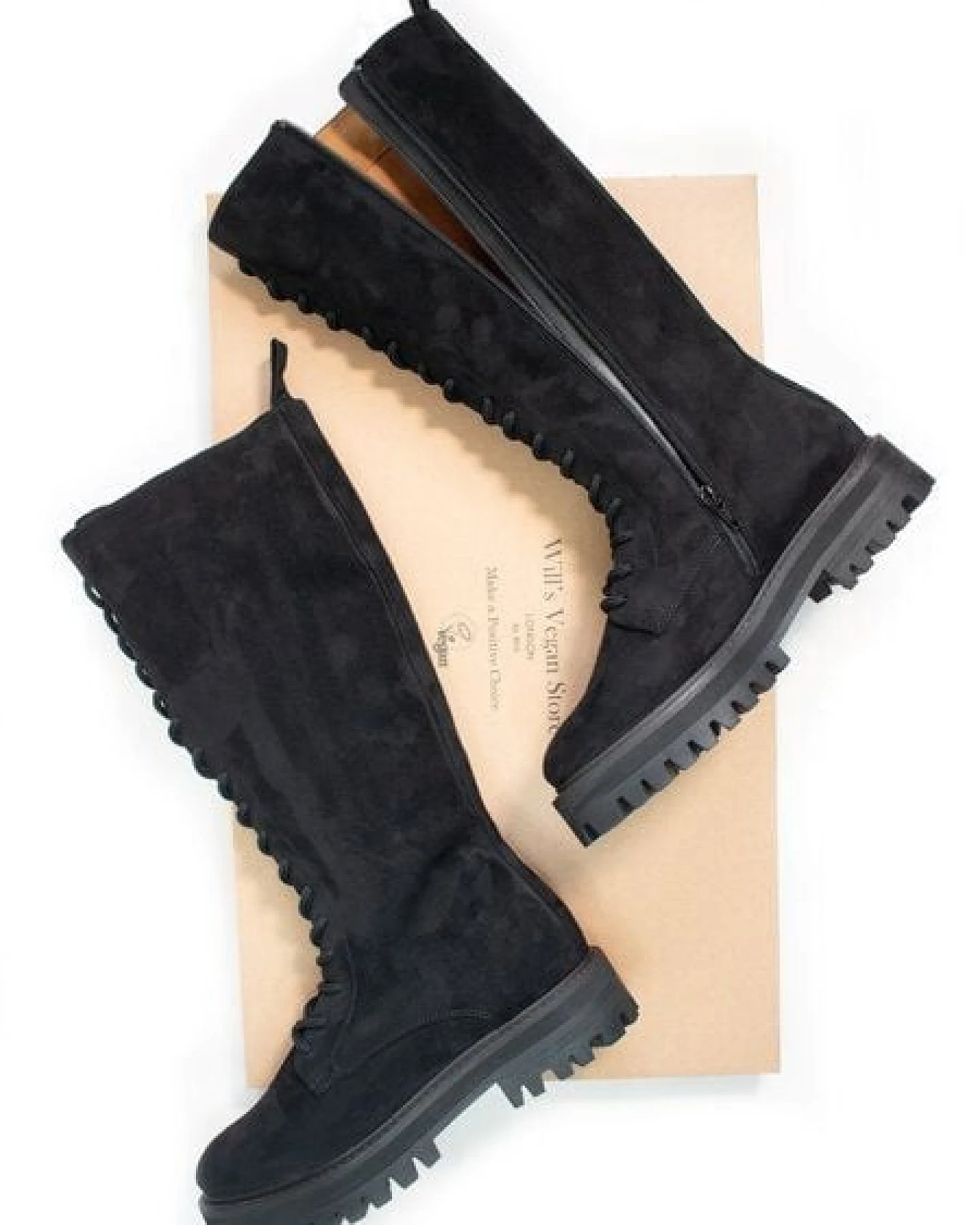 Will's Vegan Shop Hohe Schnürstiefel aus veganem Wildleder Damen – Ansicht 4