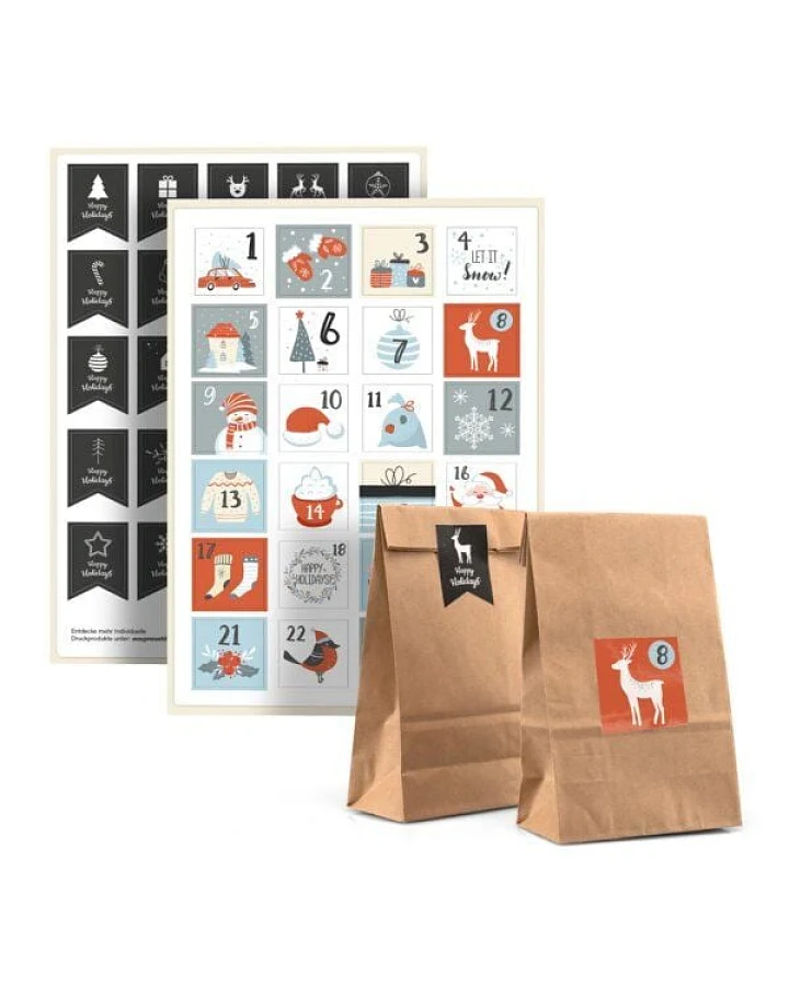 Fines Papeterie Adventskalender mit Tüten und Zahlen * zum selbst befüllen * Adventskalender Tüten
